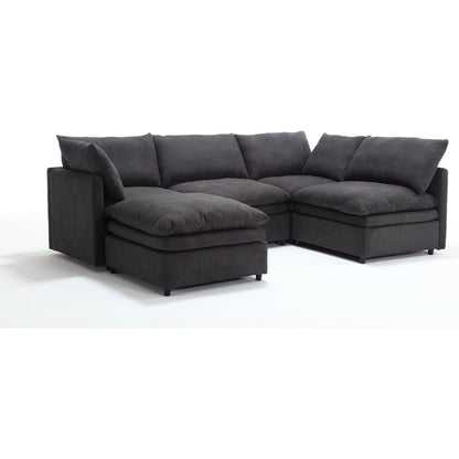 Modern U-shaped Sectional Sofa, 5-seat Upholstered Sofa Furniture,Sleeper Sofa Couch with Chaise Lounge for Living Room,Apartment,Dark Gray,Polyester