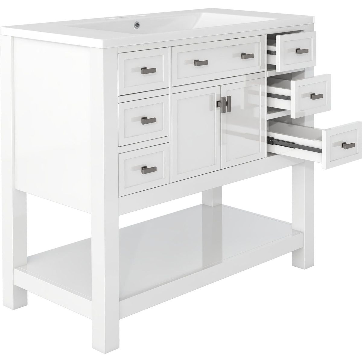 36" Bathroom Vanity with Top Sink, Modern Bathroom Storage Cabinet with 2 Soft Closing Doors and 6 Drawers, Single Sink Bathroom Vanity