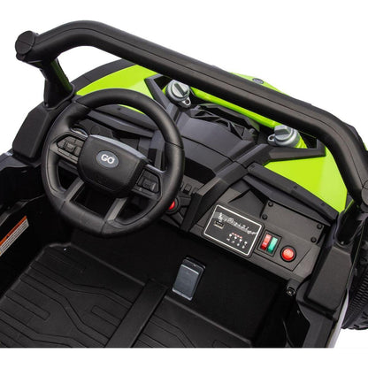 24V Two-Seater Kids Ride On UTV W/Parents Remote Control,Four-Wheel Suspension,Slow Start,Large wheel design,Anti-collision bar,Storage space,Music,USB,Bluetooth,Volume control,LED lights for Kids 3+.