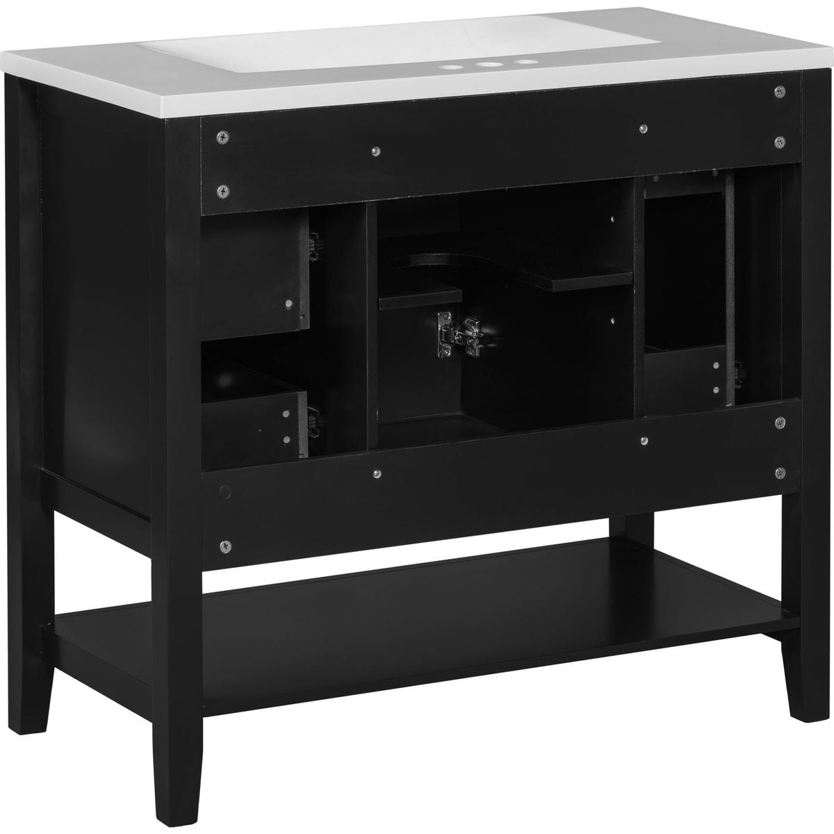 36" Bathroom Vanity with Sink Combo, One Cabinet and Three Drawers, Solid Wood and MDF Board, Black