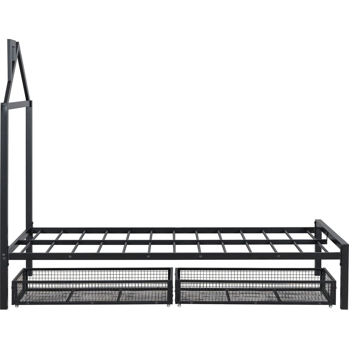 Twin Size Metal Platform Bed with two drawers,House-Shaped Headboard Design, Black