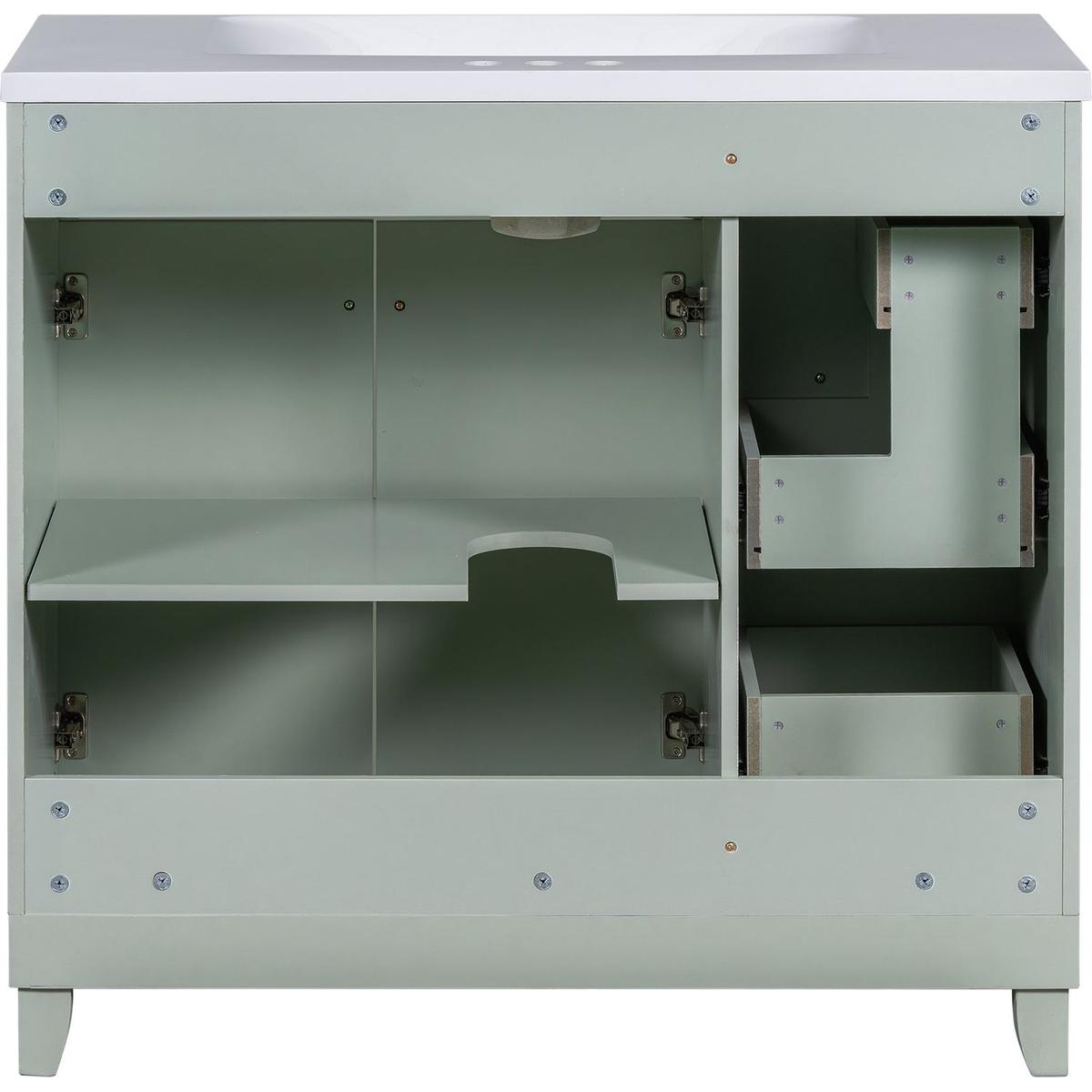 36-inch Bathroom Vanity, Transitional Style Bathroom Cabinet with Resin Sink, Green Single Bathroom Cabinet, with 2 Drawers and 1 Adjustable Storage Shelf, 2 Soft-close Doors