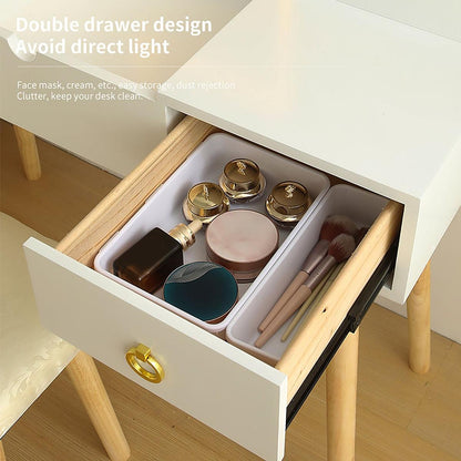 Vanity Desk Set with LED Lighted Mirror & Power Outlet, Flip Top Makeup Vanity Table with Drawers & Cabinet, for Bedroom, Bathroom