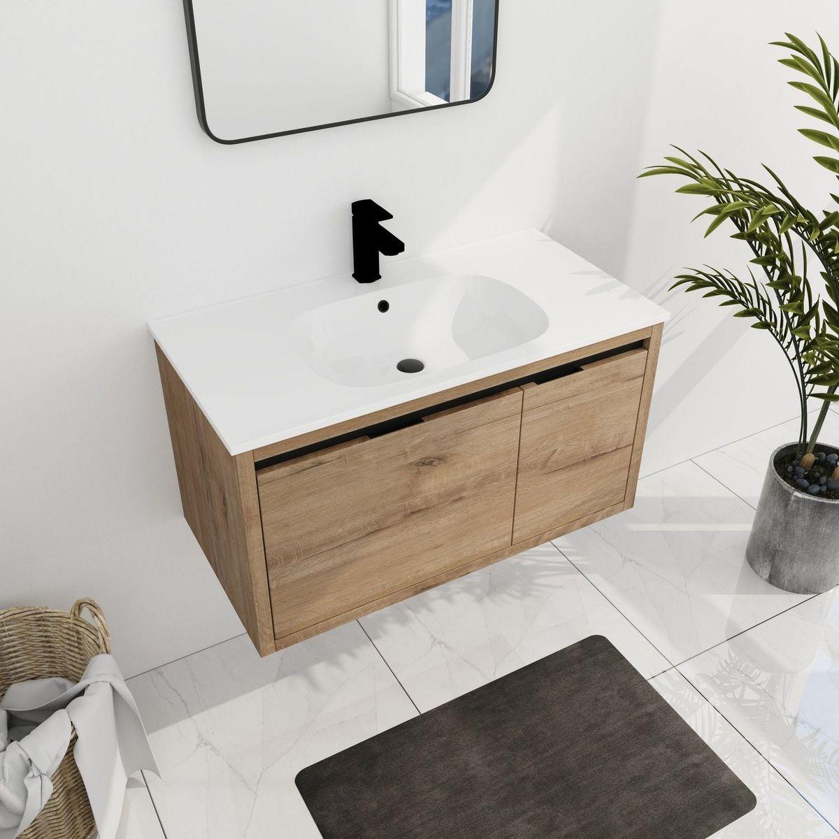 36 Inch Wall Mounted Bathroom Vanity With Gel Sink