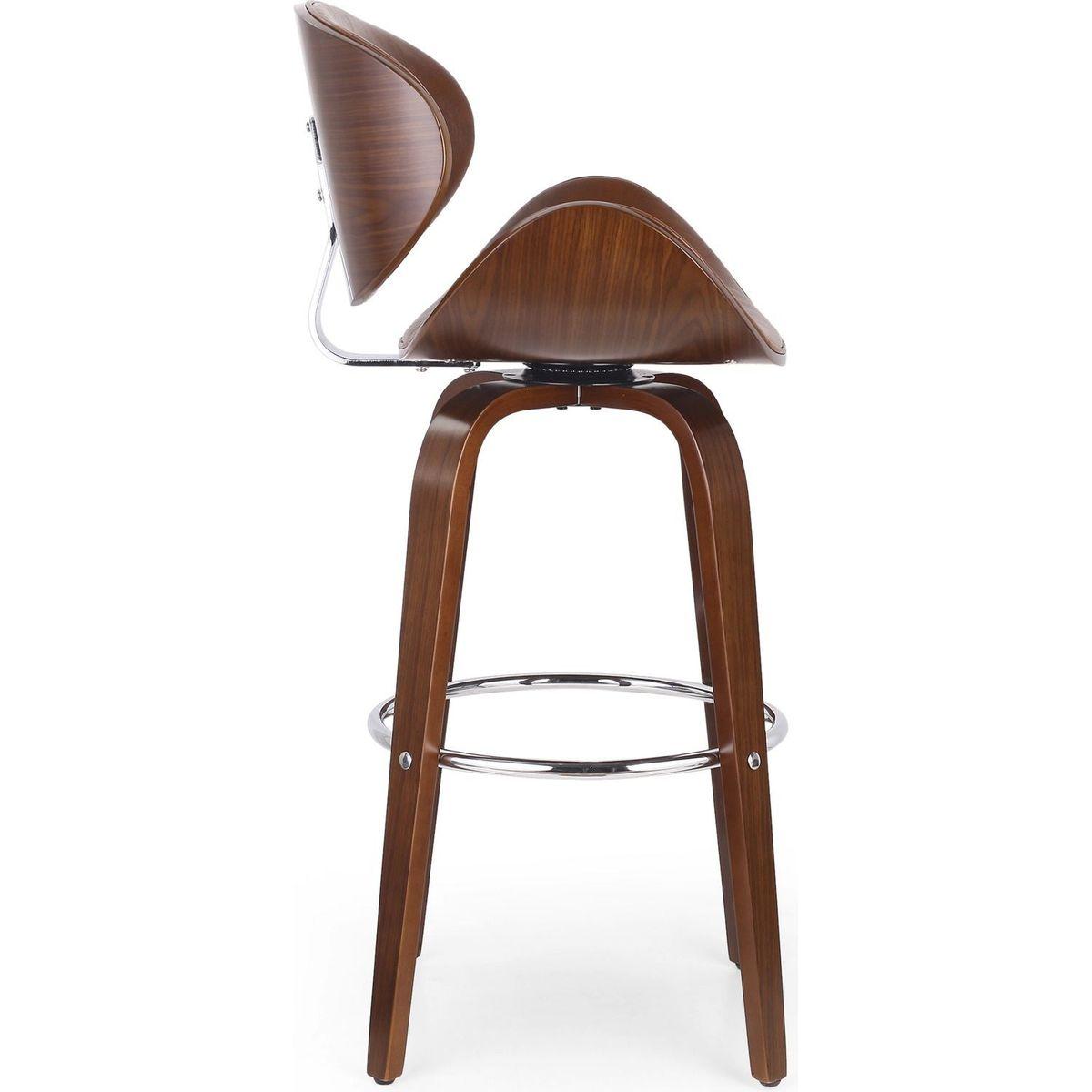 30" Mid-Century Modern Upholstered Swivel Barstool, Walnut + Cognac