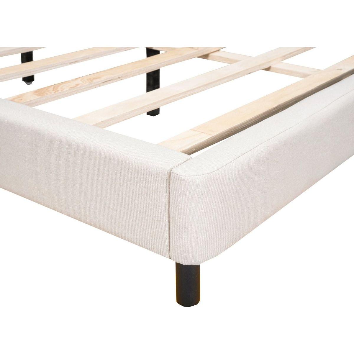 Queen Size Upholstered Platform Bed with LED Lights and U-Shaped Headboard, Linen Fabric, Beige