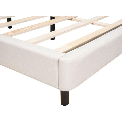 Queen Size Upholstered Platform Bed with LED Lights and U-Shaped Headboard, Linen Fabric, Beige