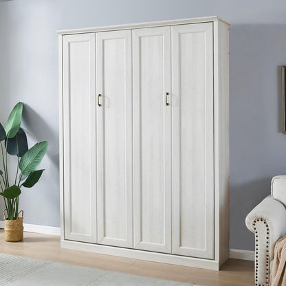 Queen Size Half Self-Close and Open Murphy Bed Cabinet Space-Saving Bed Perfect for Guest Room, for Bed Room, Guest Room, Home Office, Rustic White