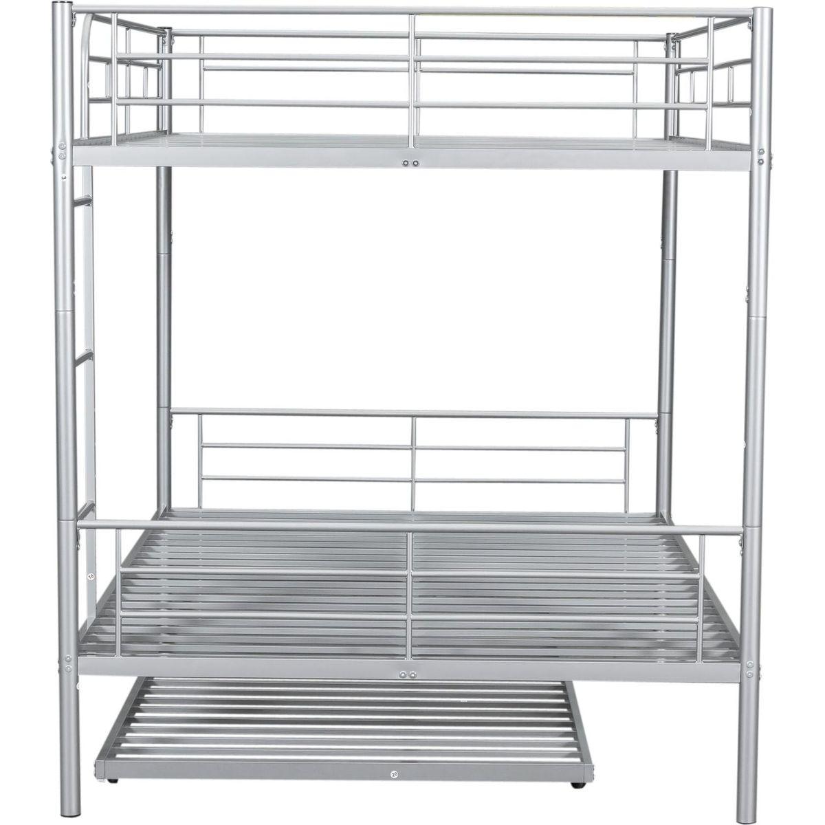 Full Over Full Metal Bunk Bed with Trundle, Silver