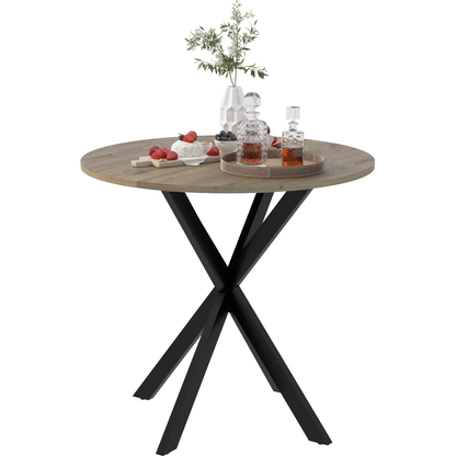 31.5 Inch Round Dining Table, Small Circle Kitchen Table with Metal Black Legs for 2-4 people,Modern Dining Room Table, Brown (only table)