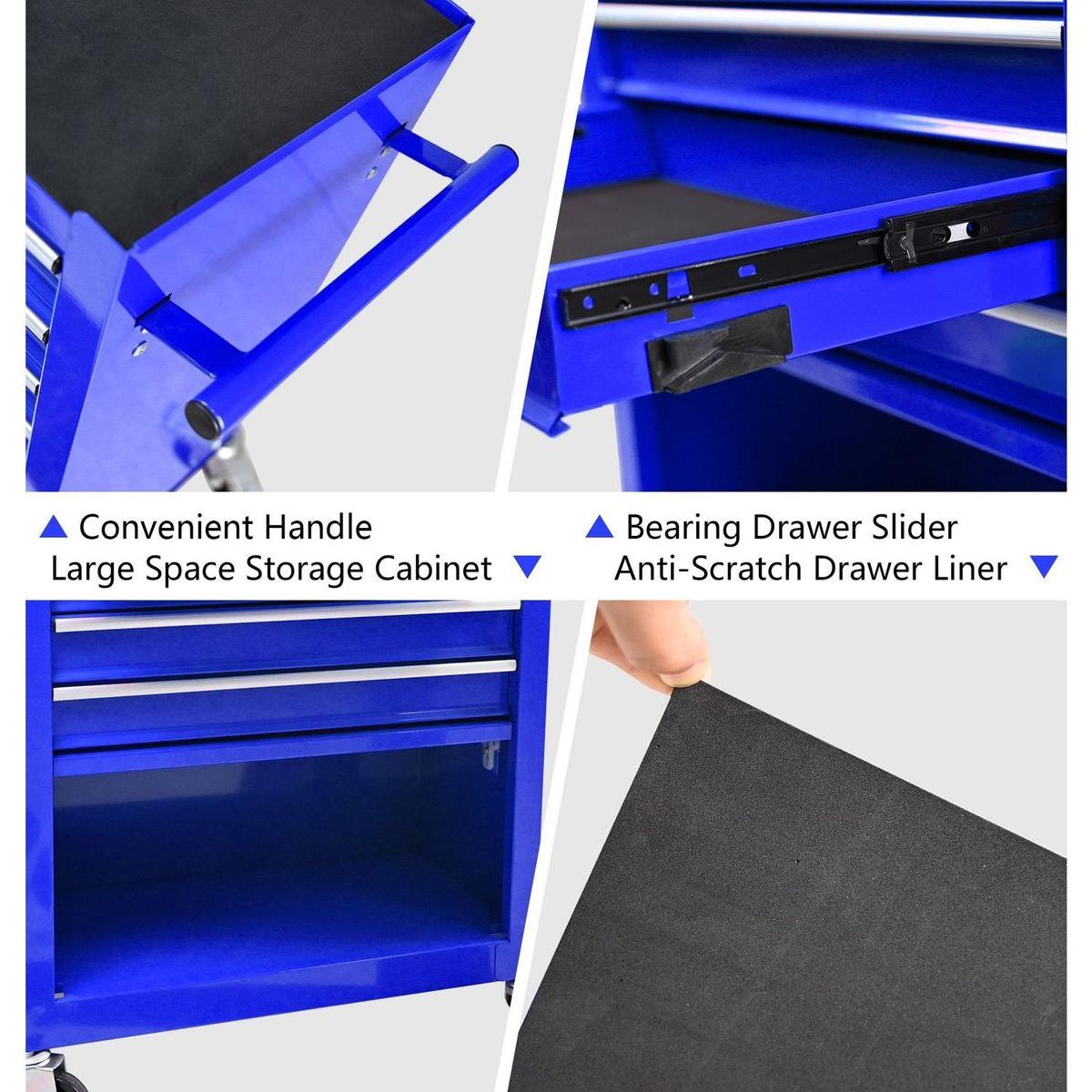 4 DRAWERS MULTIFUNCTIONAL TOOL CART WITH WHEELS-BLUE