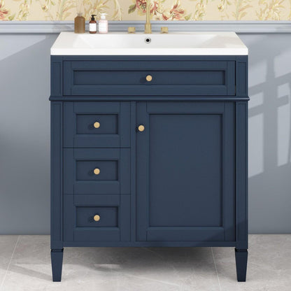 30" Bathroom Vanity with Top Sink, Modern Bathroom Storage Cabinet with 2 Drawers and a Tip-out Drawer, Single Sink Bathroom Vanity