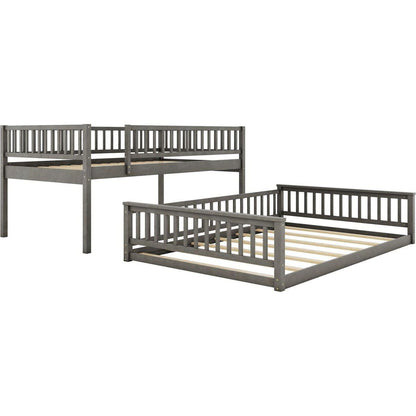 Full XL over Queen Bunk Bed with Ladder and Guardrails, Gray