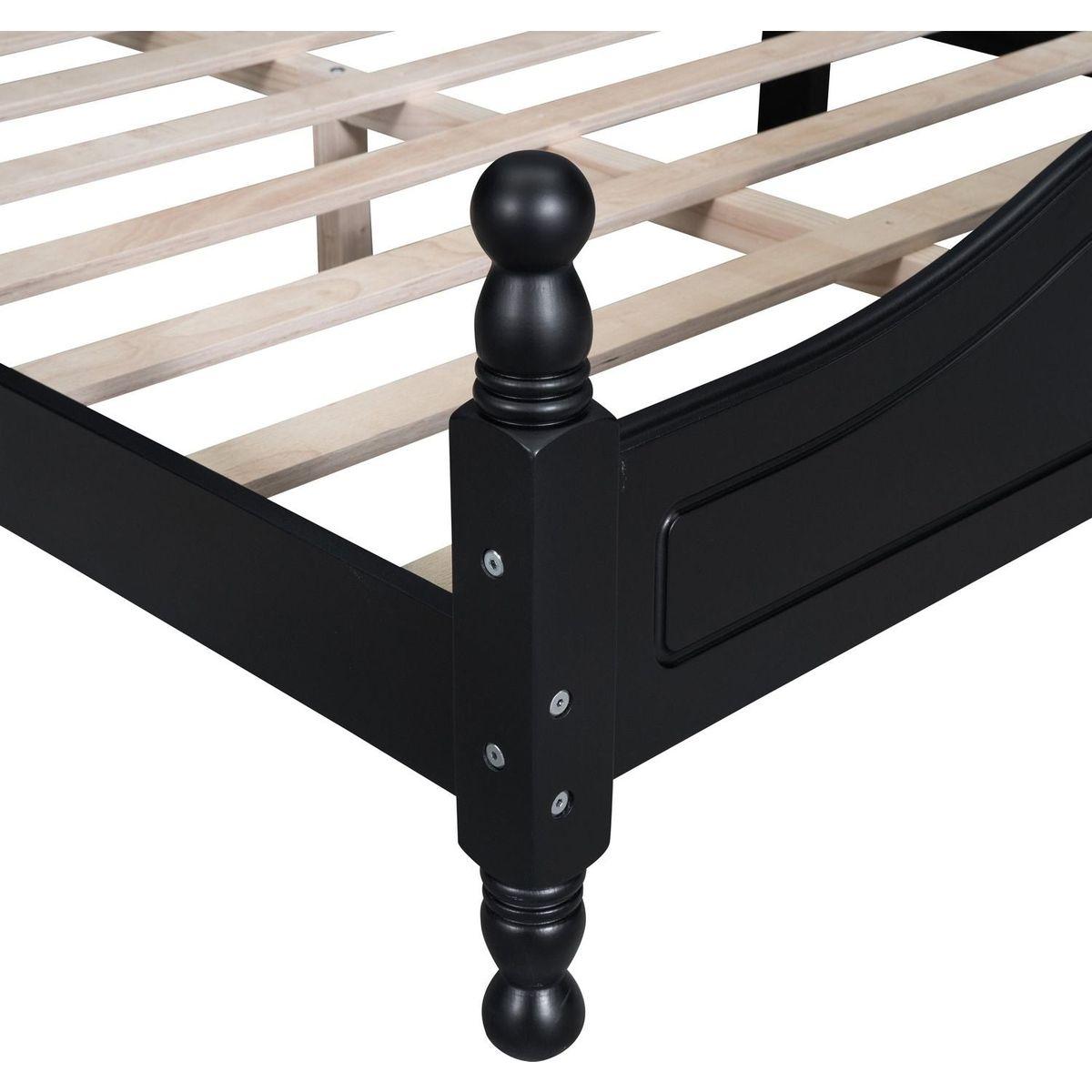 Queen Size Wood Platform Bed Frame,Retro Style Platform Bed with Wooden Slat Support,Black