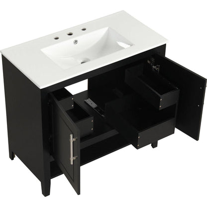 36" Bathroom Vanity with Sink, Multi-functional Bathroom Cabinet with Doors and Drawers, MDF Frame and MDF Board, Black