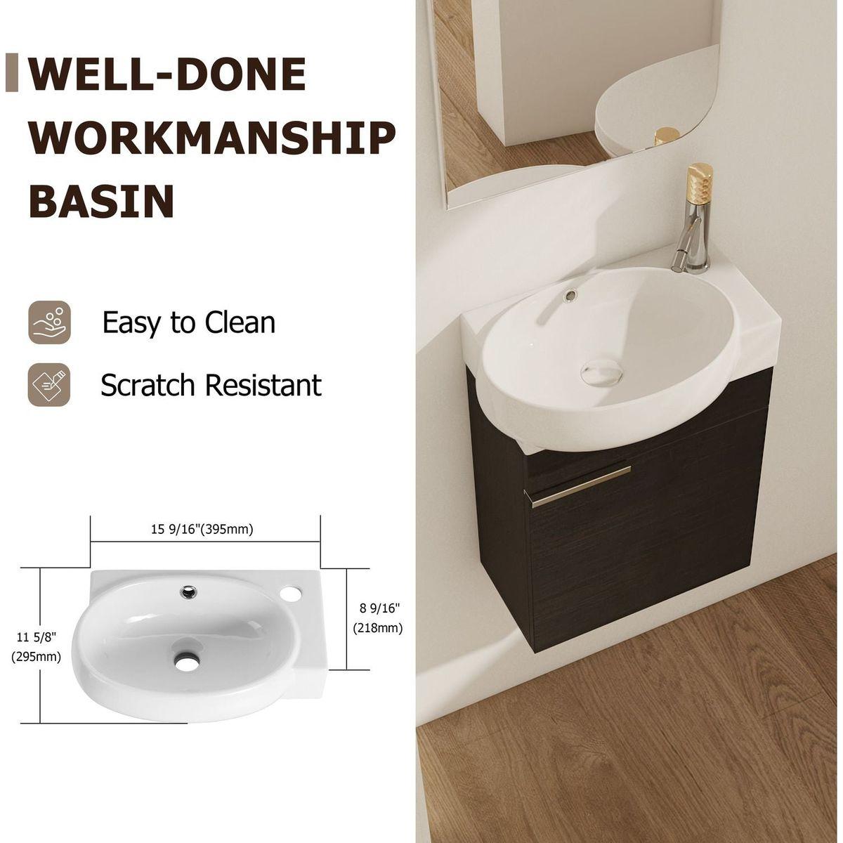 Soft Close Doors Bathroom Vanity With Sink,16 Inch For Small Bathroom