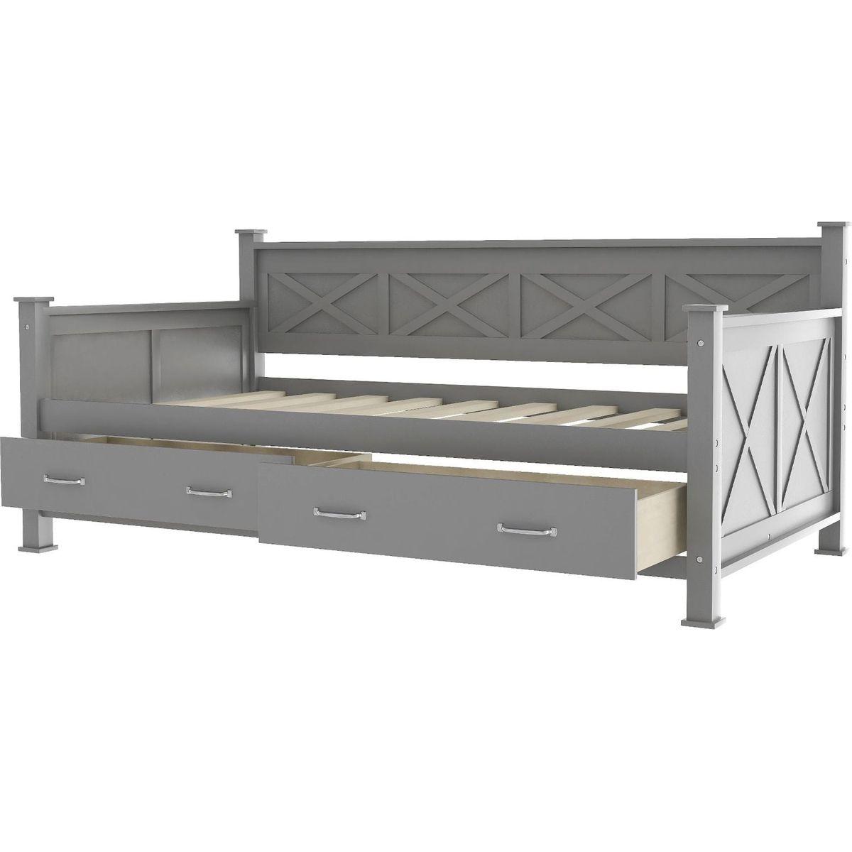 Twin Size Daybed with 2 Large Drawers, X-shaped Frame, Modern and Rustic Casual Style Daybed, Gray