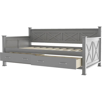 Twin Size Daybed with 2 Large Drawers, X-shaped Frame, Modern and Rustic Casual Style Daybed, Gray