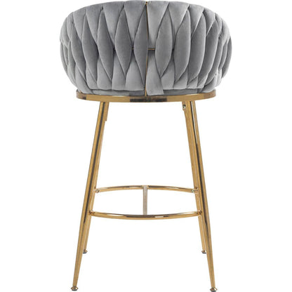 26" Counter height bar stools Set of 2,velvet kitchen island counter bar stool with hand- wave back,golden chromed base and foot rest(GREY)
