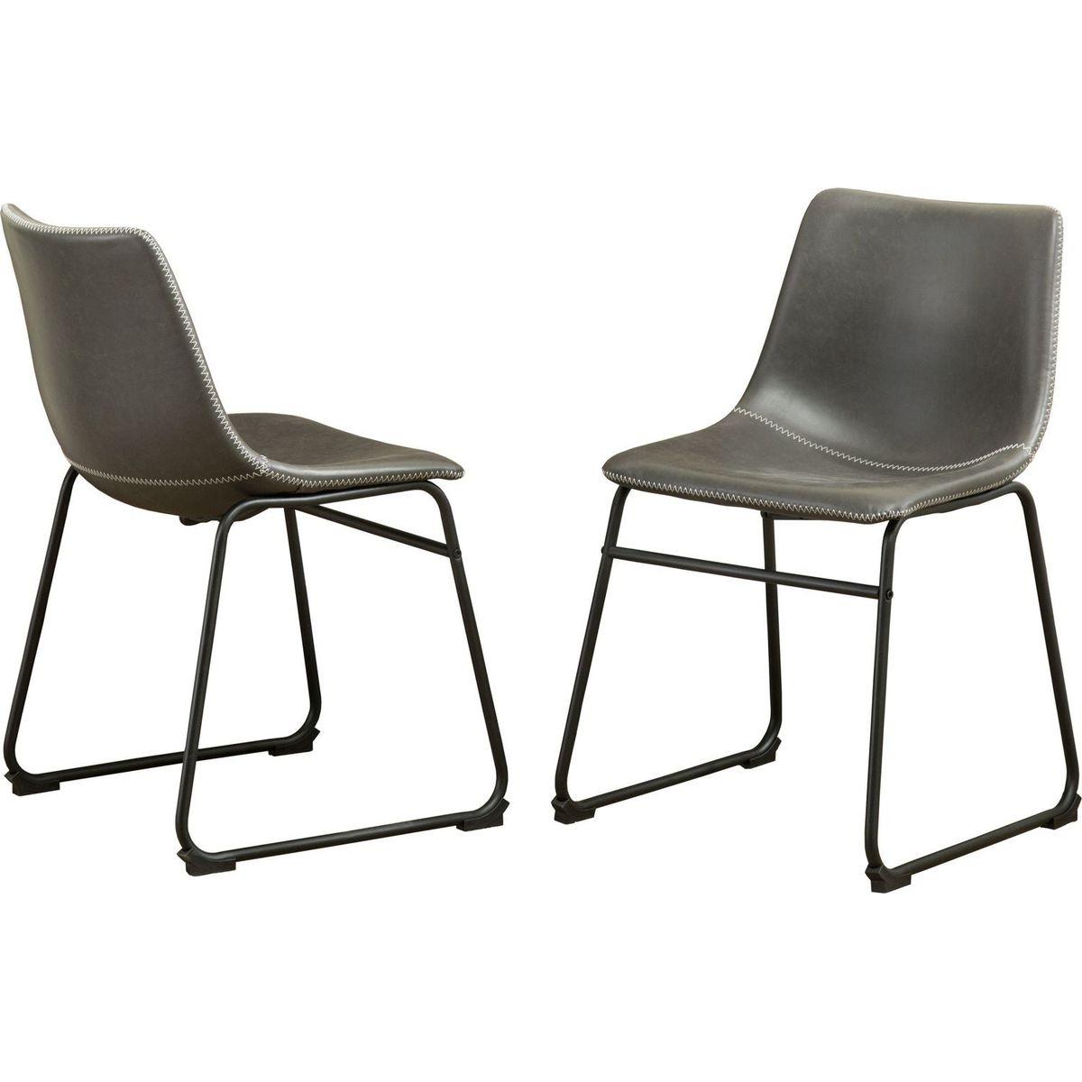 Lotusville Vintage PU Leather Dining Chairs, Set of 2, Antique Grey