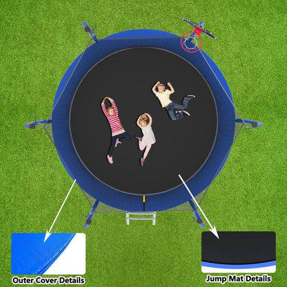 8FT Trampoline with Basketball Hoop, ASTM Approved Reinforced Type Outdoor Trampoline with Enclosure Net