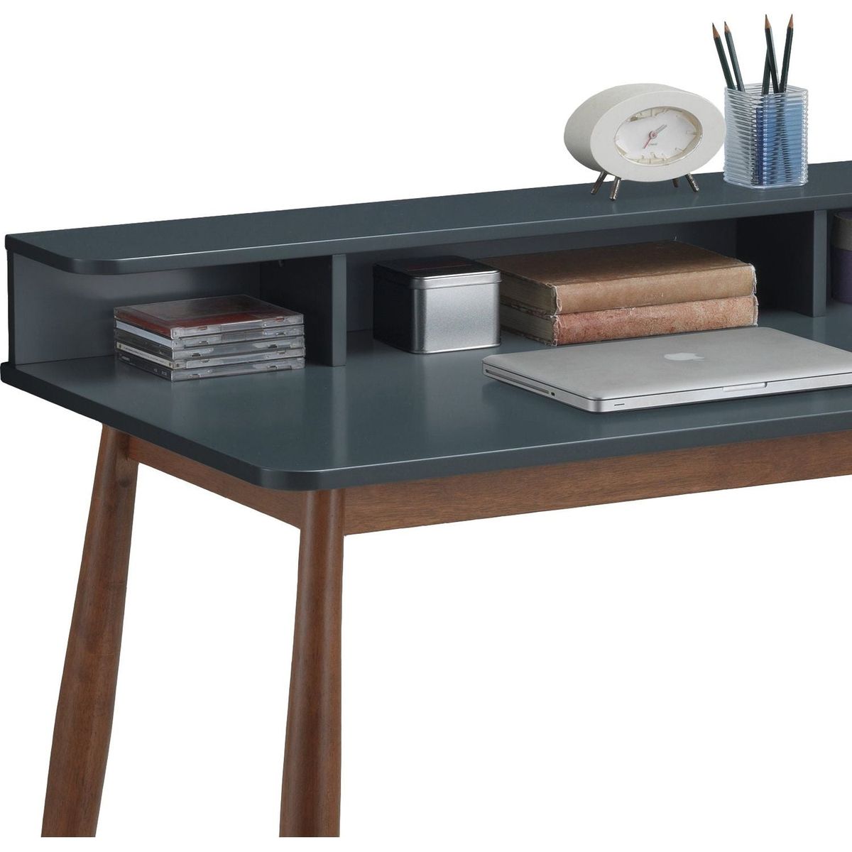 Roskilde Mid-Century Modern Wood Writing Desk with Hutch, Grey