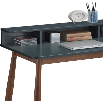 Roskilde Mid-Century Modern Wood Writing Desk with Hutch, Grey