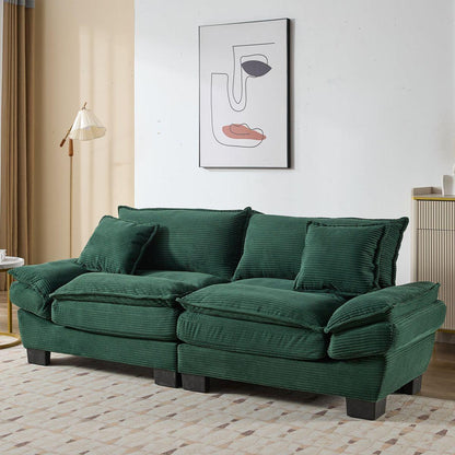Corduroy Sofa Sleeper Couch Loveseat Sofa with Pillows Comfy Upholstered Deep Seat Sofa for Bedroom,Living Room,Apartment,Office,Dorm-Green Corduroy