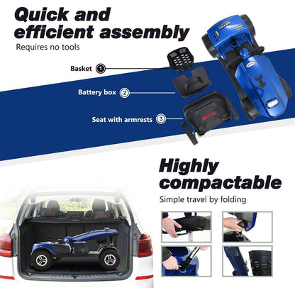 MAX PLUS BLUE 4 Wheels Outdoor Compact Mobility Scooter with 2pcsx20AH Lead acid Battery,Max Driving Range 16 Miles with Cup holders & USB charger port