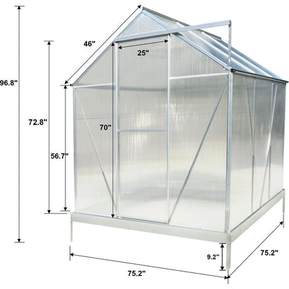 6.3'x6.2'x7' Polycarbonate Greenhouse, Heavy Duty Outdoor Aluminum Walk-in Green House Kit with Rain Gutter, Vent and Door for Backyard Garden, color aluminium