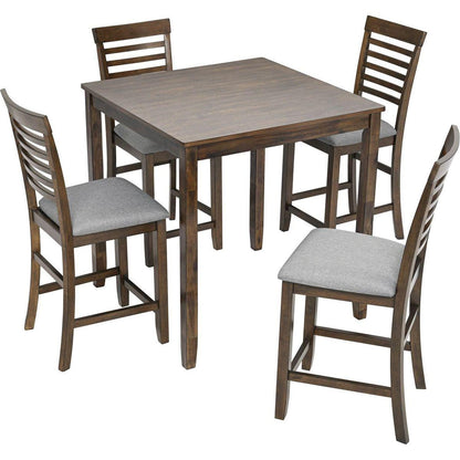 Wooden Dining Square Table, Kitchen Table for Small Space, 4 Person Counter Height Table, Walnut ONLY THE TABLE