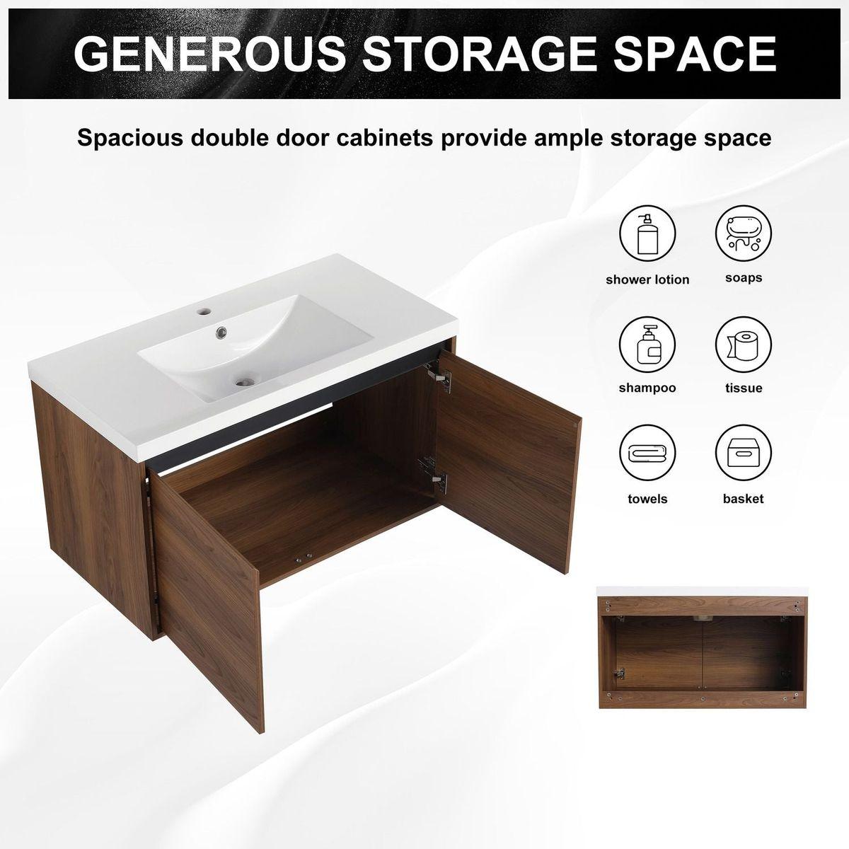 LEVISTAR Brown 36 Inch Bathroom Vanity with resin Countertop Sink, 2 Doors Bathroom Cabinet Set