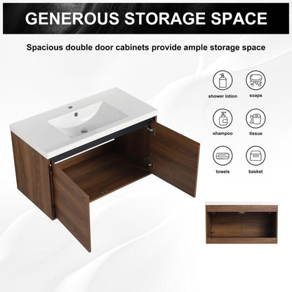 LEVISTAR Brown 36 Inch Bathroom Vanity with resin Countertop Sink, 2 Doors Bathroom Cabinet Set