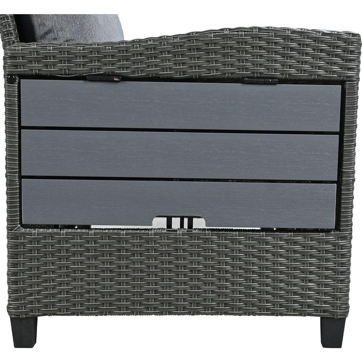 5-Piece Outdoor Patio Rattan Sofa Set, Sectional PE Wicker L-Shaped Garden Furniture Set with 2 Extendable Side Tables, Dining Table and Washable Covers for Backyard, Poolside, Indoor, Gray