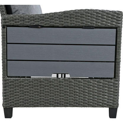 5-Piece Outdoor Patio Rattan Sofa Set, Sectional PE Wicker L-Shaped Garden Furniture Set with 2 Extendable Side Tables, Dining Table and Washable Covers for Backyard, Poolside, Indoor, Gray