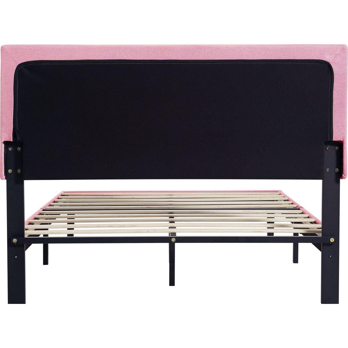 Full Size Upholstered Platform Bed Frame with Modern Button Tufted Linen Fabric Headboard, No Box Spring Needed, Wood Slat Support, Easy Assembly, pink