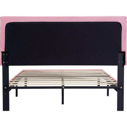 Full Size Upholstered Platform Bed Frame with Modern Button Tufted Linen Fabric Headboard, No Box Spring Needed, Wood Slat Support, Easy Assembly, pink