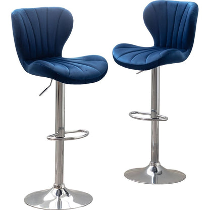 Ellston Upholstered Adjustable Swivel Barstools in Blue, Set of 2