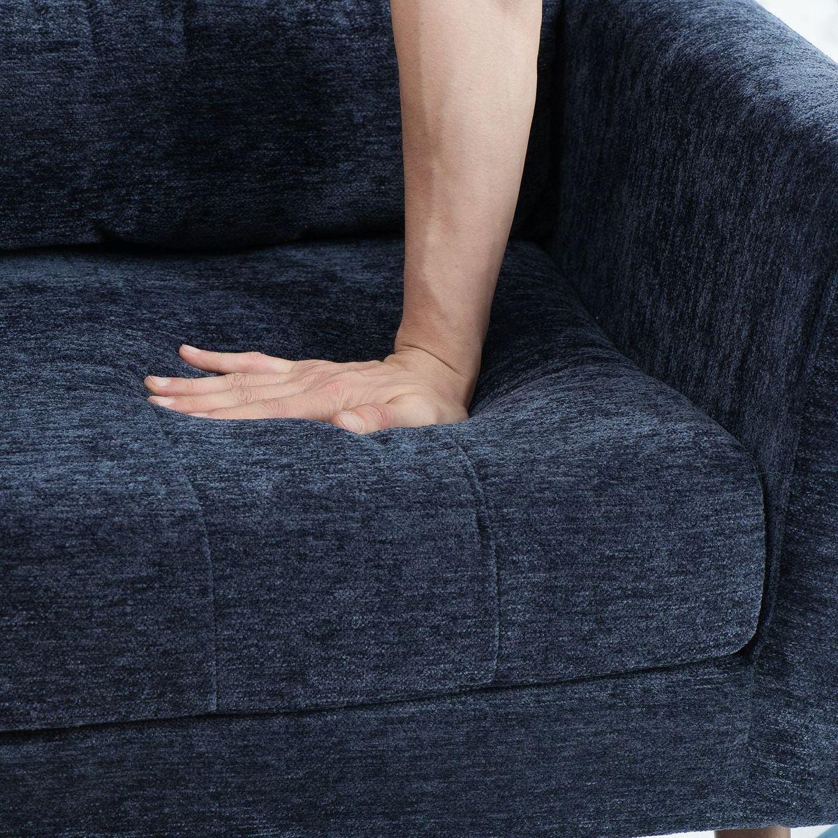 Modern Accent Chair Upholstered Foam Filled Living Room Chairs Comfy Reading Chair Mid Century Modern Chair with Chenille Fabric Lounge Arm Chairs Armchair for Living Room Bedroom (Dark Blue)