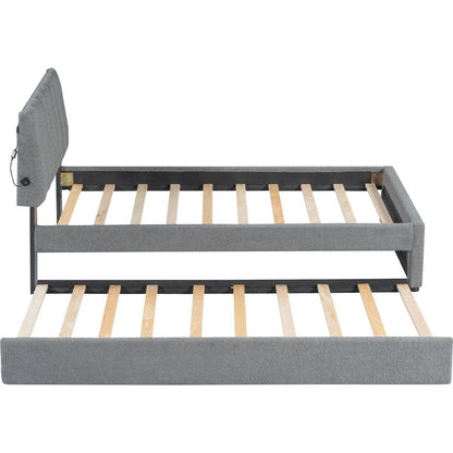 Teddy Fleece Twin Size Upholstered Platform Bed with Trundle, Gray