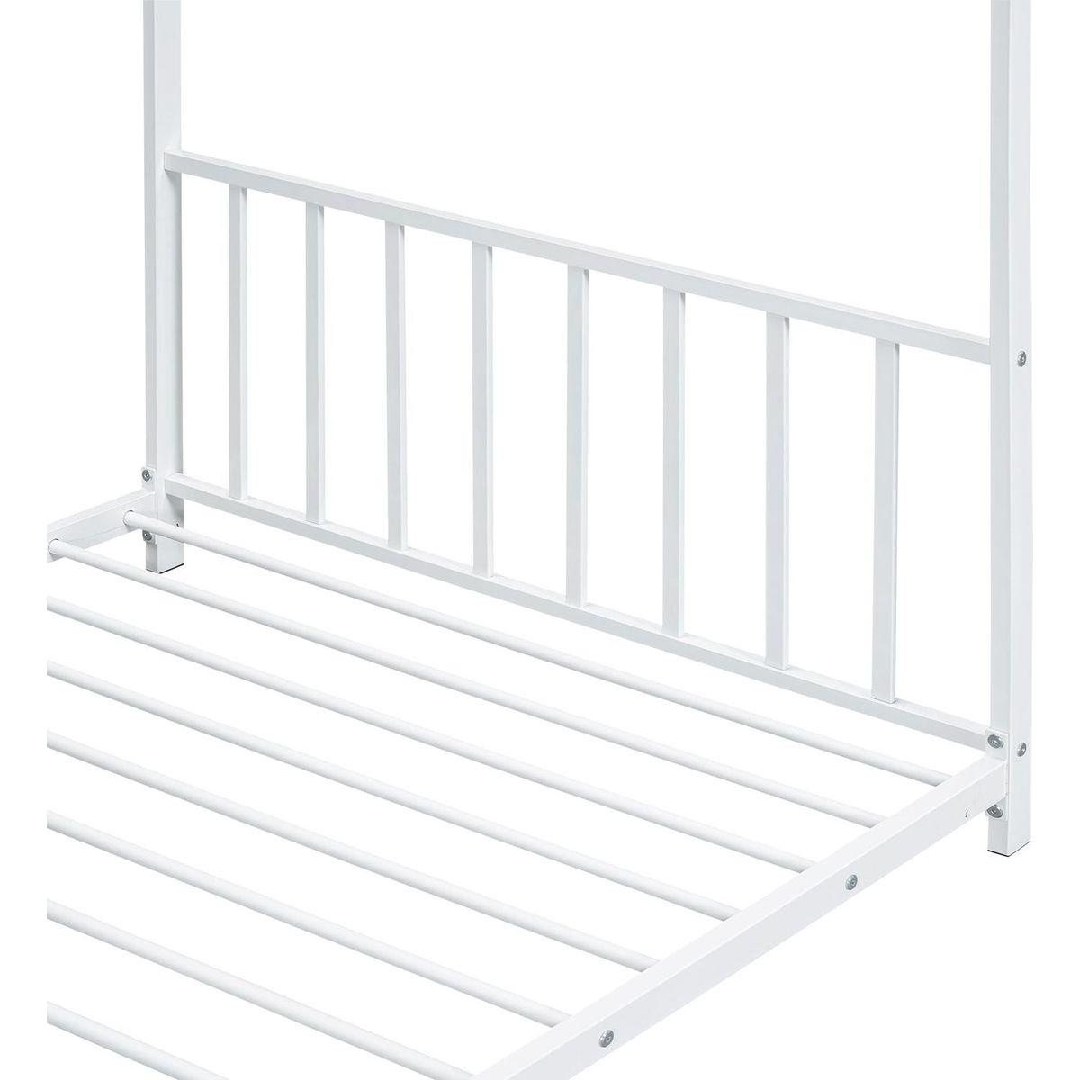Twin Size Metal House Platform Bed, White