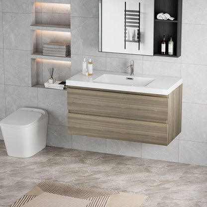 42" Floating Bathroom Vanity with Sink, Modern Wall-Mounted Bathroom Storage Vanity Cabinet with Resin Top Basin and Soft Close Drawers, Ash Grey