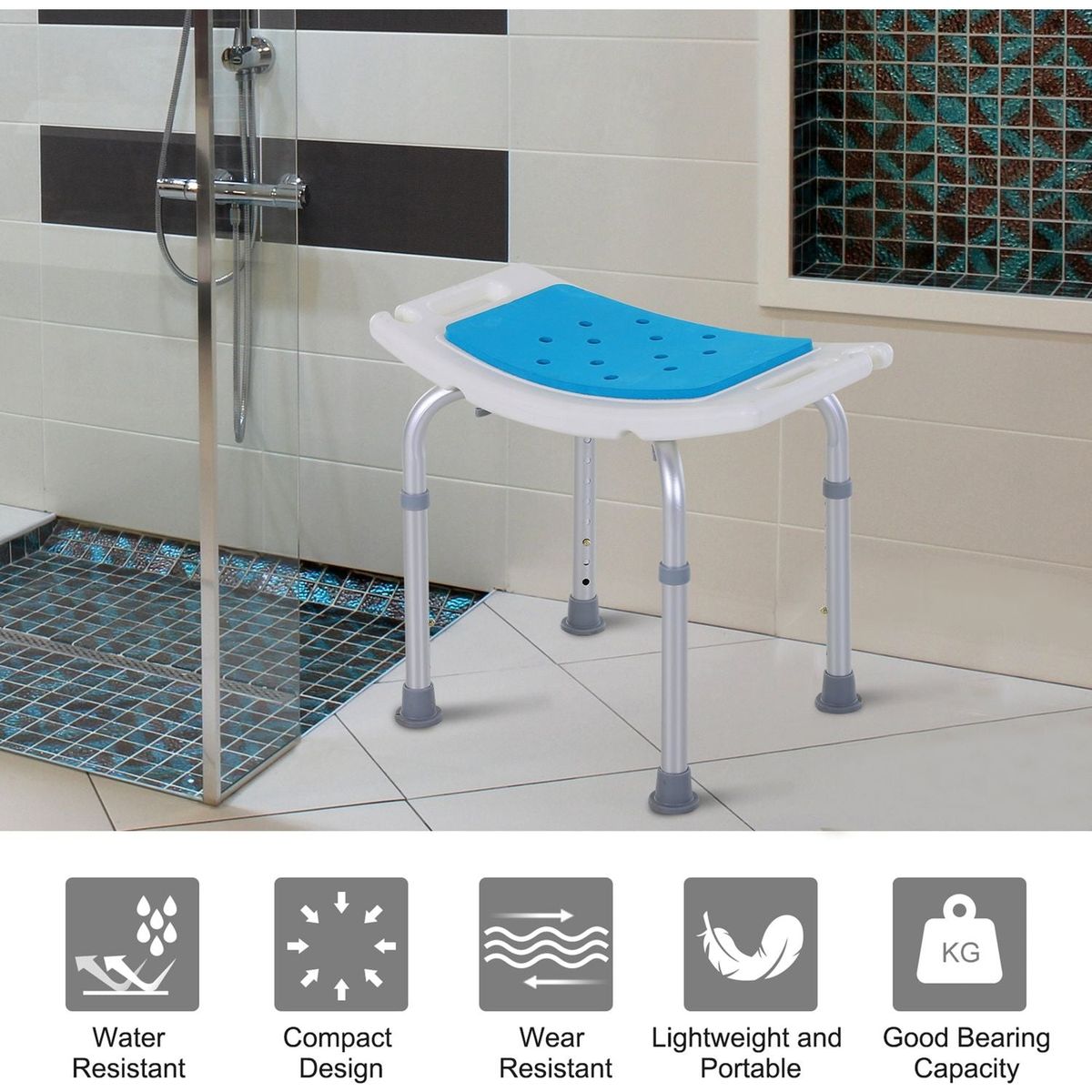 6-Level Adjustable Curved Bath Stool Spa Shower Chair Non-Slip Design for the Elderly, Injured, & Pregnant Women