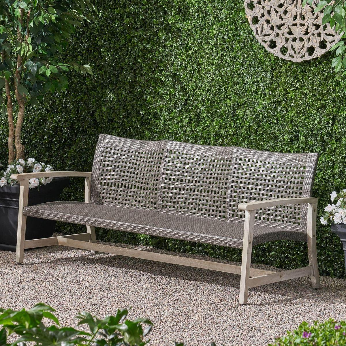 HAMPTON WOOD + WICKER 3 SEATER