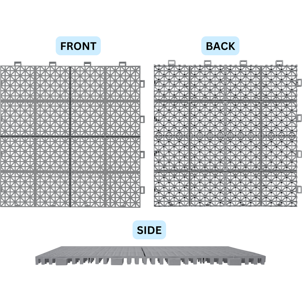 12 x 12 Inch Gray Interlocking Deck Tiles Plastic Waterproof Outdoor All Weather Anti-slip Bathroom Shower Balcony Porch Strong Weight Capacity Upto 6613 LBS, Rosette Pattern Pack of 12