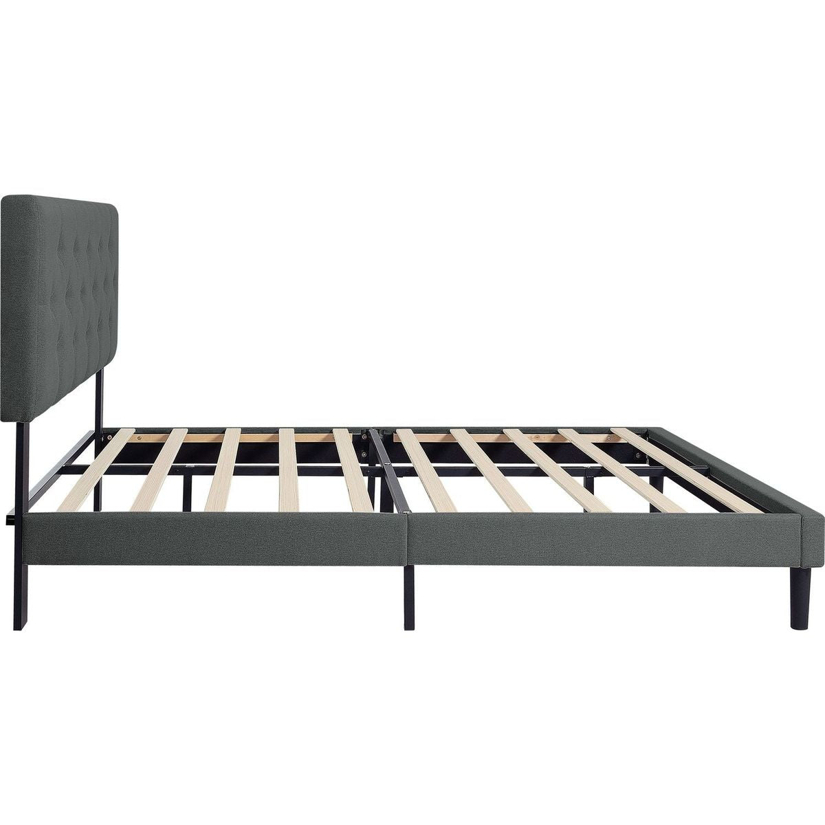 Twin Size Upholstered Platform Bed Frame with Modern Button Tufted Linen Fabric Headboard, No Box Spring Needed, Wood Slat Support, Easy Assembly, Drak Grey