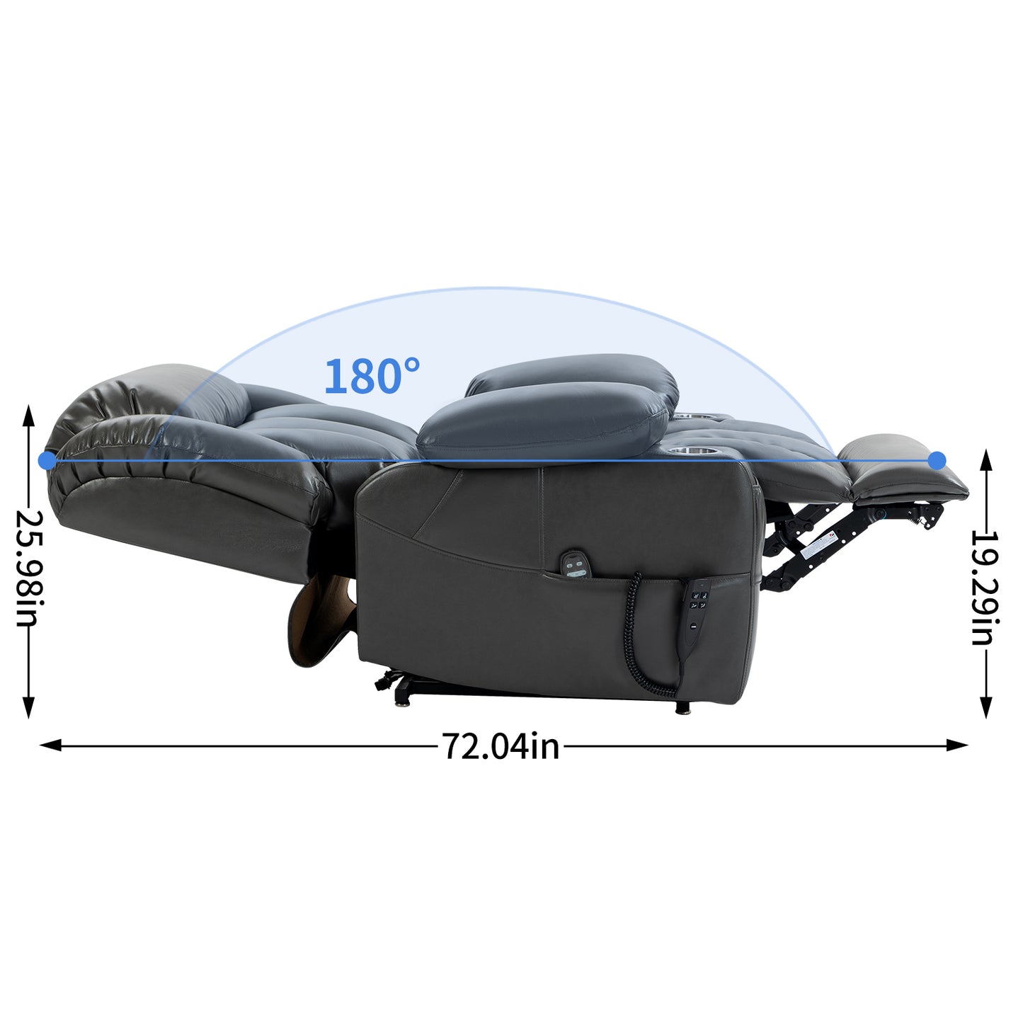 Dual Motor Infinite Position Up to 350 LBS Leatheraire Power Lift Recliner Chair, Heavy Duty Motion Mechanism with 8-Point Vibration Massage and Lumbar Heating, Stainless steel Cup Holders, Grey
