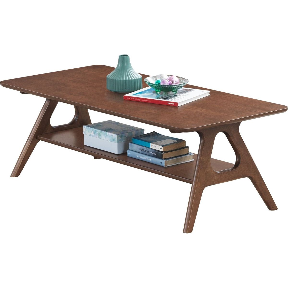 Arona Mid-Century Modern Wood Coffee Table with Shelf
