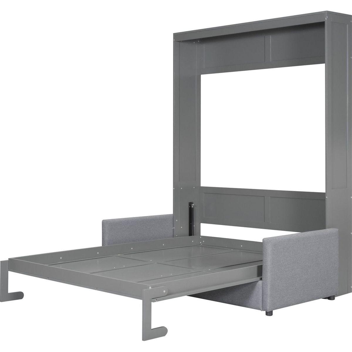 Queen Size Murphy Bed Wall Bed with Cushion,Gray
