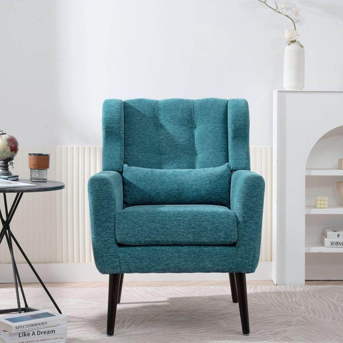 Modern Accent Chair Upholstered Foam Filled Living Room Chairs Comfy Reading Chair Mid Century Modern Chair with Chenille Fabric Lounge Arm Chairs Armchair for Living Room Bedroom (Teal)